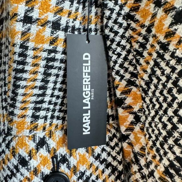 Karl Lagerfeld Paris Black Yellow Gingham Tweed Notch Lapel Blazer Women's 2 NWT - Picture 7 of 8
